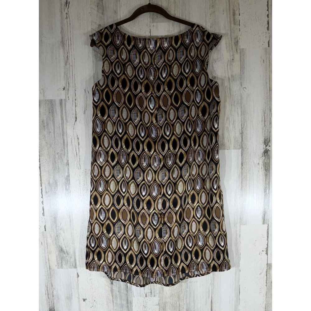Mark Avon Brown Geometric Print Sleeveless Shift Mini Dress Pockets Size Small